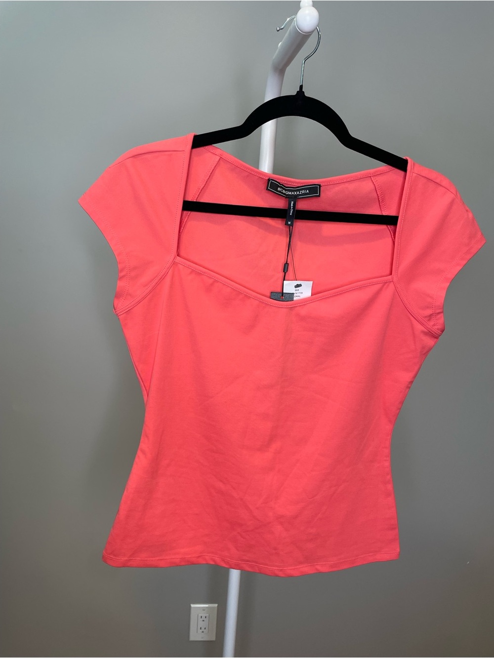 BCBGMaxAzria Coral Square Neck Cap Sleeve Tee Top NWT (small marks on back) - M